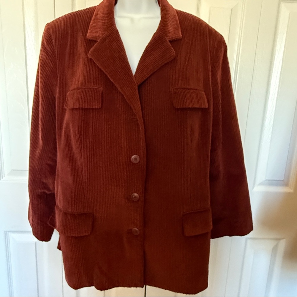 Jones New York CORDUROY BLAZER JACKET Dark Red Maroon Business Casual Cozy
